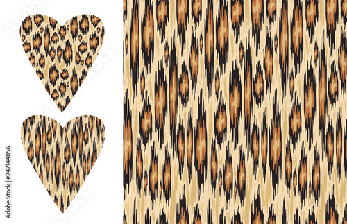 Ethnic leopard texture and Distressed ikat pattern and heart shape with wild print photo