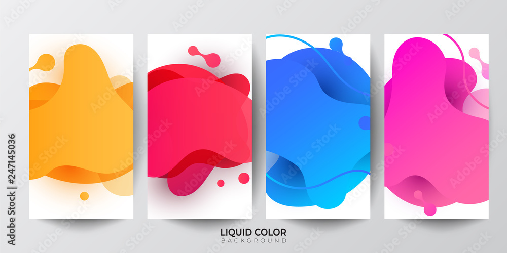 Dynamic liquid shapes. Set of smart phone payment. Decorative editable templates for social media stories