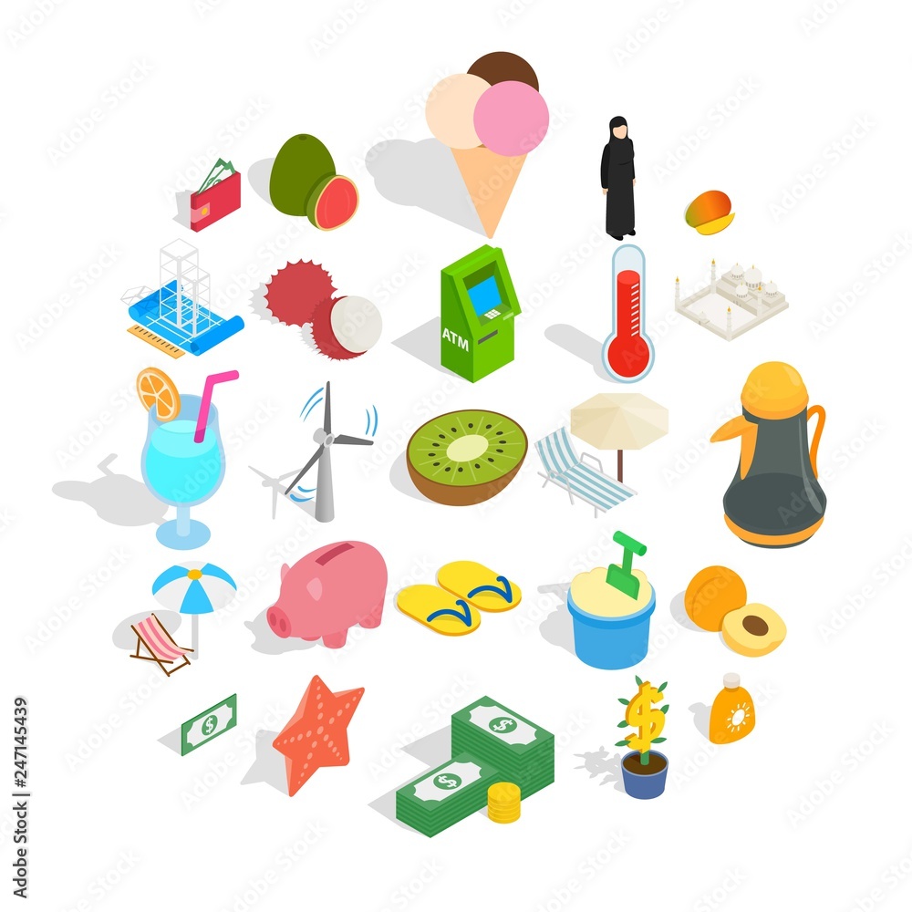 Arabian icons set. Isometric set of 25 arabian vector icons for web isolated on white background Arabian icons set. Isometric set of 25 arabian vector icons for web isolated on white background