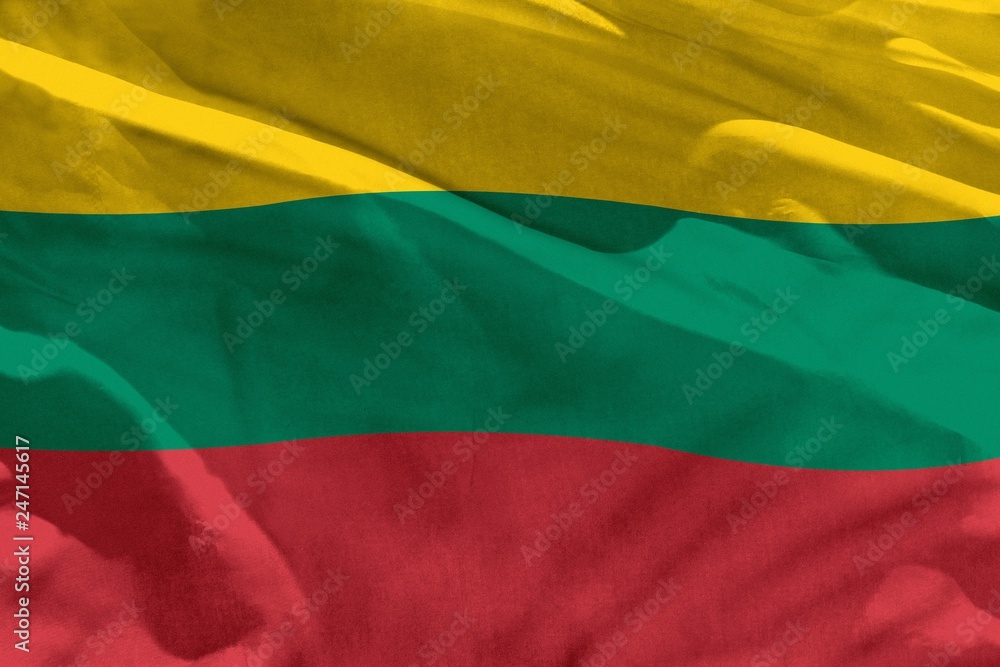 Waving Lithuania flag for using as texture or background, the flag is fluttering on the wind