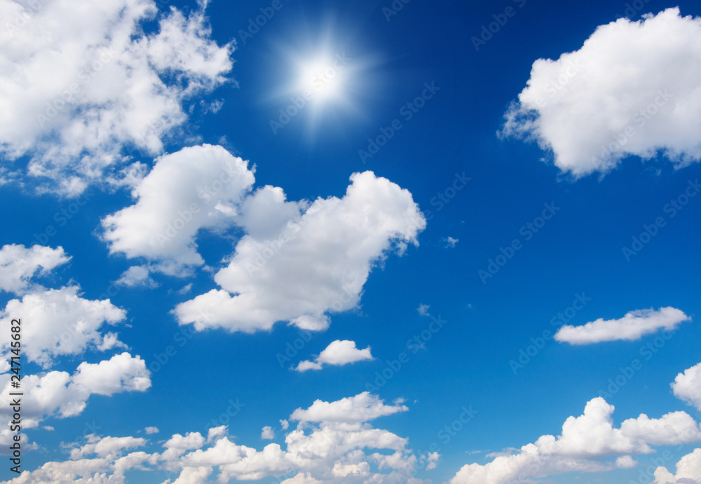 Fototapeta premium Sun in bright blue sky.