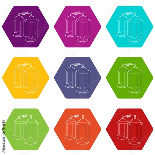 Electrical impulses icons 9 set coloful isolated on white for web