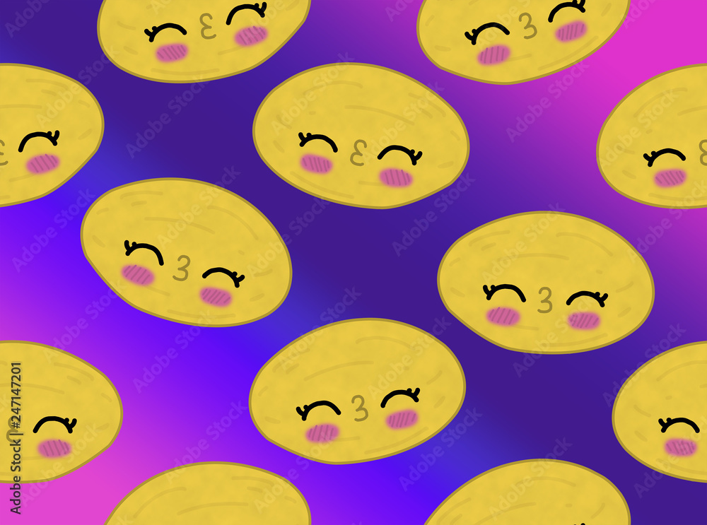 Fototapeta premium Kawaii fruits seamless pattern melon neon