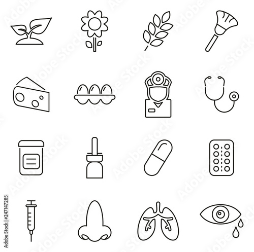 Allergy or Hypersensitivity Icons Thin Line Vector Illustration Set