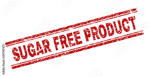 SUGAR FREE PRODUCT seal stamp with grunge texture. Red vector rubber print of SUGAR FREE PRODUCT caption with grunge texture. Text title is placed between double parallel lines.