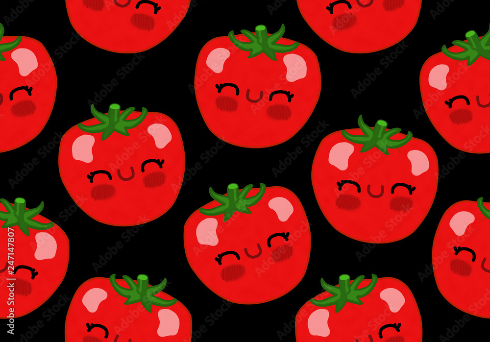 Kawaii vegetables seamless pattern tomato Kawaii vegetables seamless pattern tomato