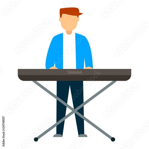 Man play piano synthesizer icon. Flat illustration of man play piano synthesizer vector icon for web design