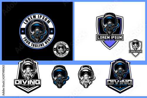 FULL FACE SNORKEL or diving mask vector logo template collection