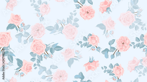 Wallpaper Mural Floral Roses Pattern in Pastel Colors. Torontodigital.ca