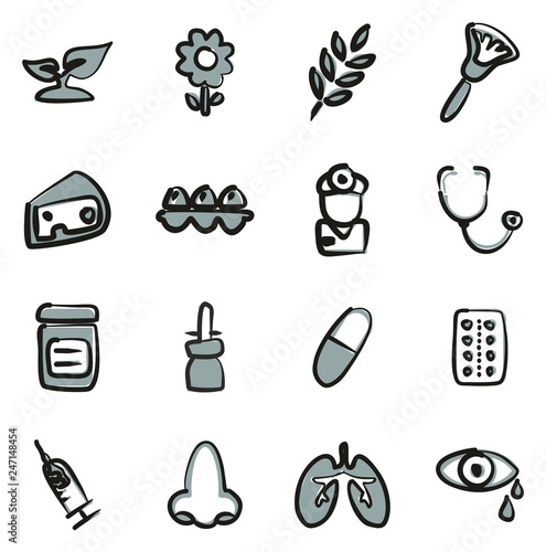 Allergy or Hypersensitivity Icons Freehand 2 Color