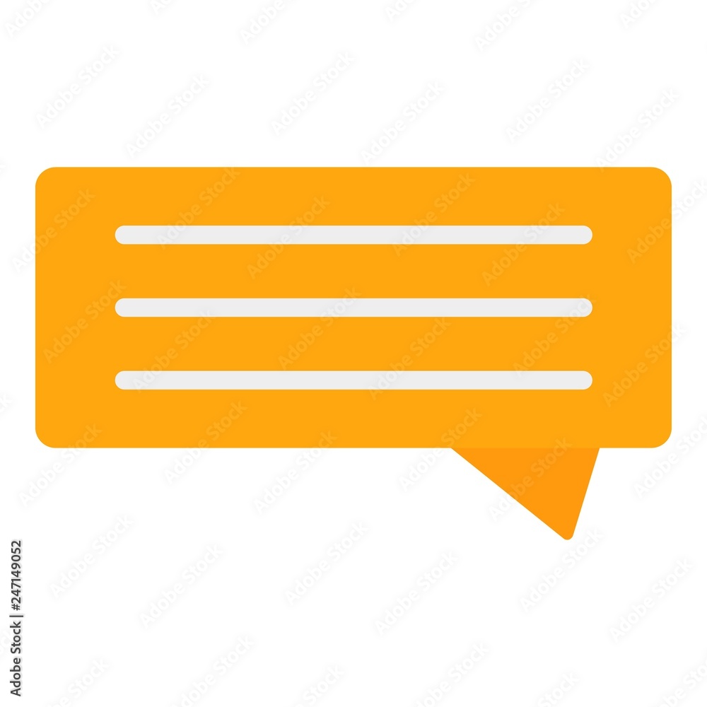 Orange chat bubble icon. Flat illustration of orange chat bubble vector icon for web design