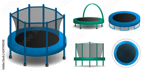 Trampoline icons set. Realistic set of trampoline vector icons for web design isolated on white background