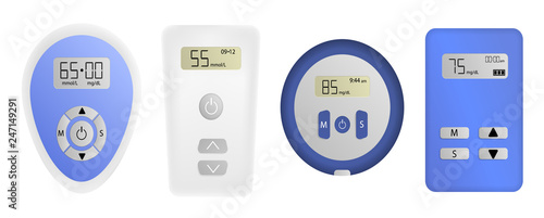 Glucose meter icons set. Realistic set of glucose meter vector icons for web design isolated on white background
