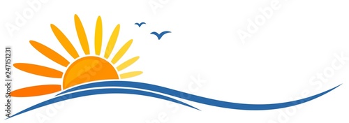A symbol of dawn sun with sea and birds.