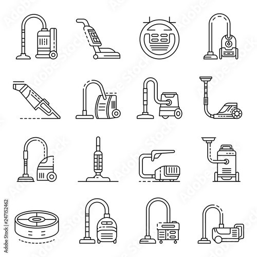 Vacuum cleaner icons set. Outline set of vacuum cleaner vector icons for web design isolated on white background