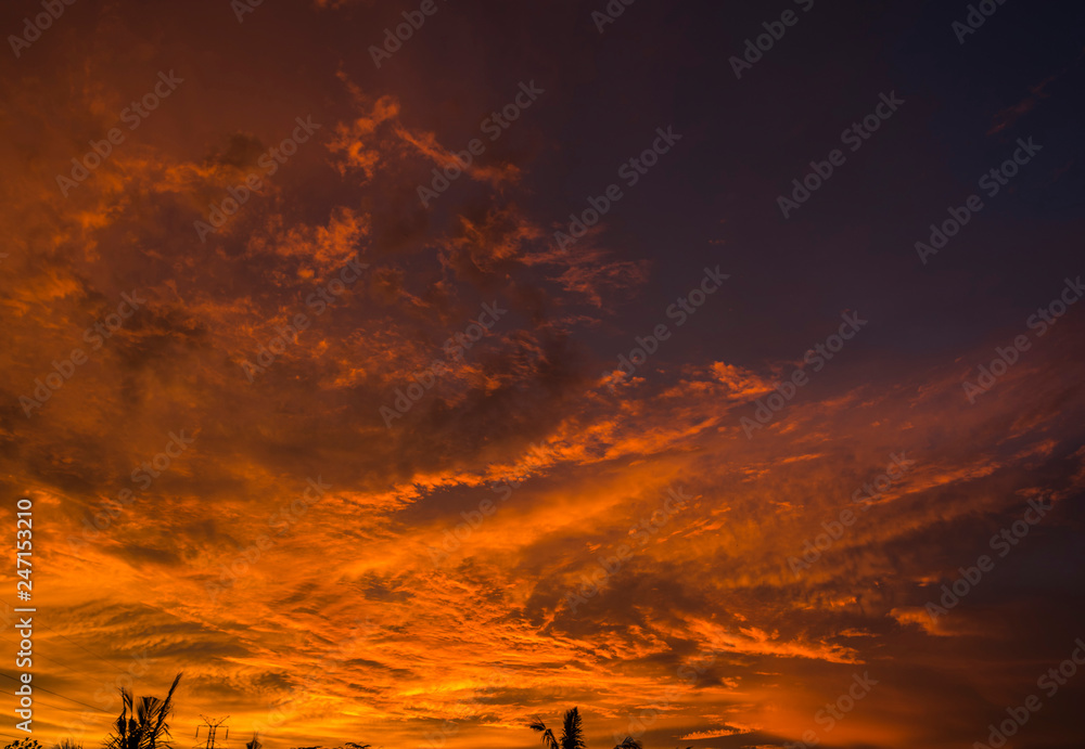 Dramatic golden hours burning cloudy sky sunset high resolution image