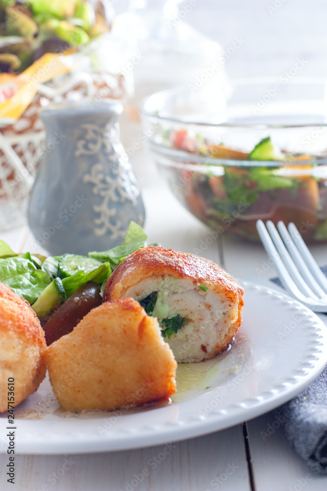 Chicken Kiev cutlets with filling, selective focus