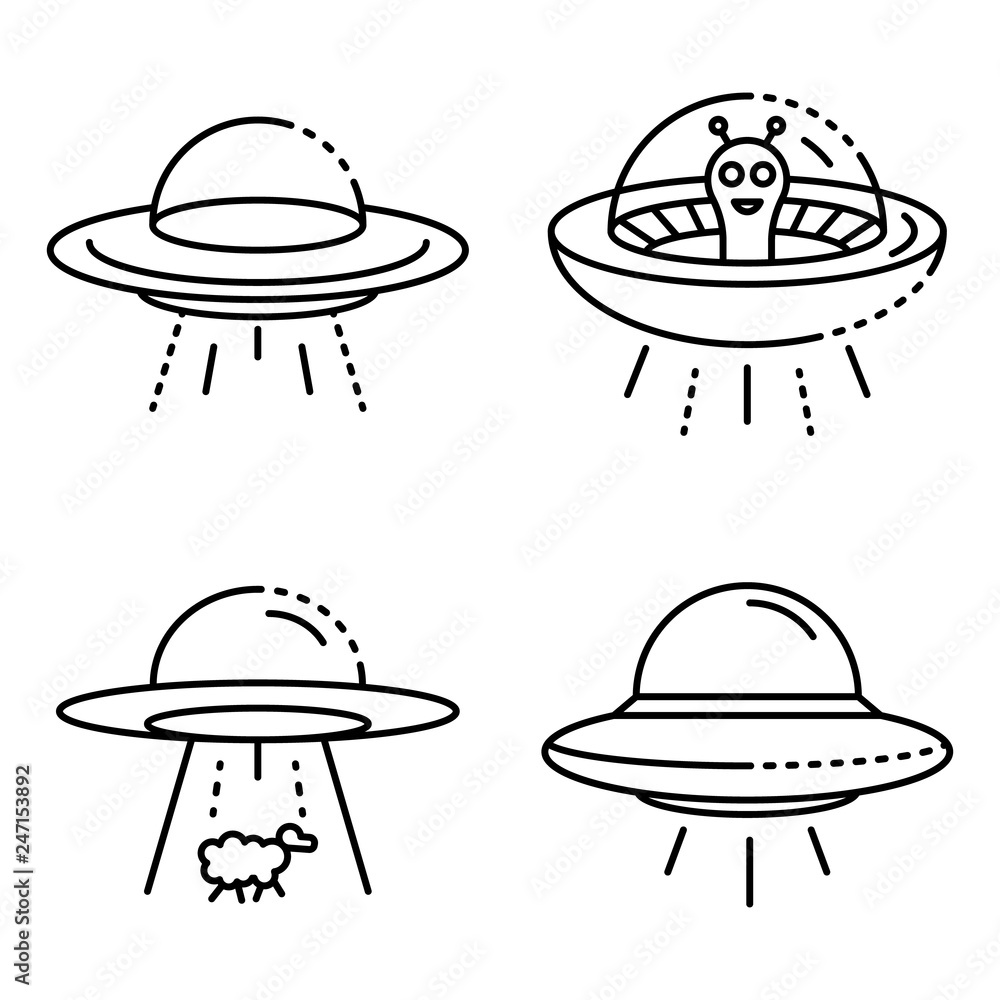 UFO icons set. Outline set of UFO vector icons for web design isolated on white background UFO icons set. Outline set of UFO vector icons for web design isolated on white background