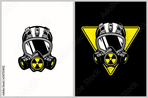 gas mask with nuclear symbol vector template
