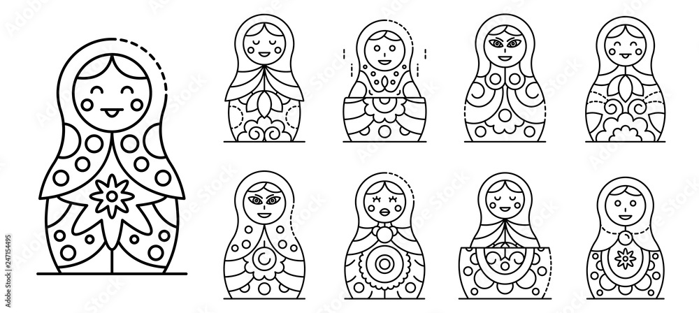 Nesting doll icons set. Outline set of nesting doll vector icons for web design isolated on white background Nesting doll icons set. Outline set of nesting doll vector icons for web design isolated on white background