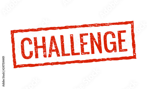 Grunge red challenge stamp label. Square vintage challenge stamp seal isolated