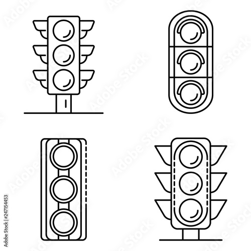 Traffic lights icons set. Outline set of traffic lights vector icons for web design isolated on white background