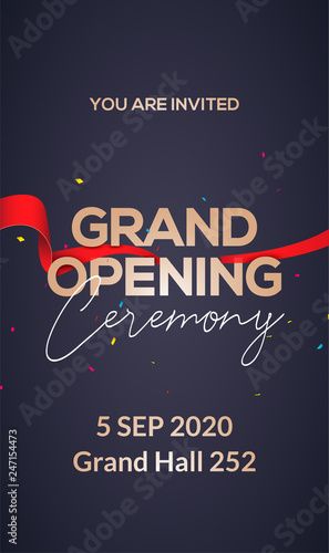 Grand Opening ceremony poster concept invitation. Grand opening event decoration party template