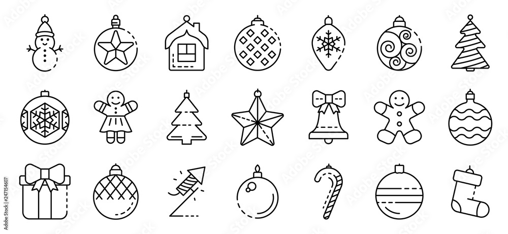Christmas tree toys icons set. Outline set of Christmas tree toys vector icons for web design isolated on white background