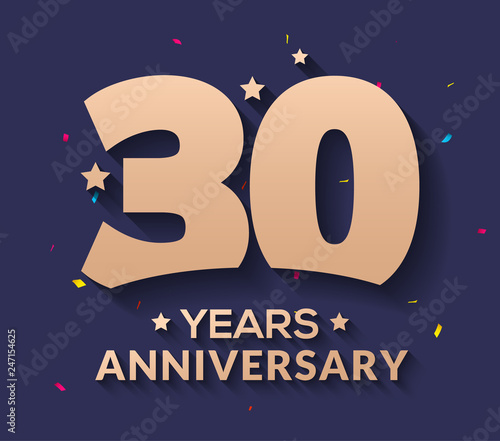 30 year anniversary logo number. Gold vector 30th corporate anniversary