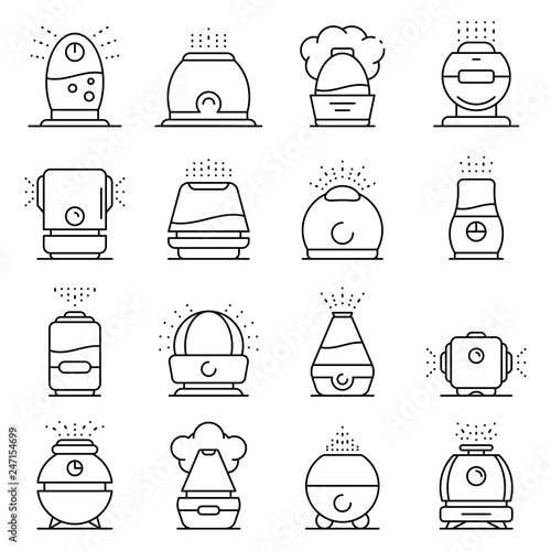 Humidifier icons set. Outline set of humidifier vector icons for web design isolated on white background