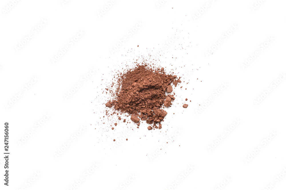 Makeup cosmetics. Eyeshadow in brown color crushed palette, colorful eye shadow powder on white background Makeup cosmetics. Eyeshadow in brown color crushed palette, colorful eye shadow powder on white background
