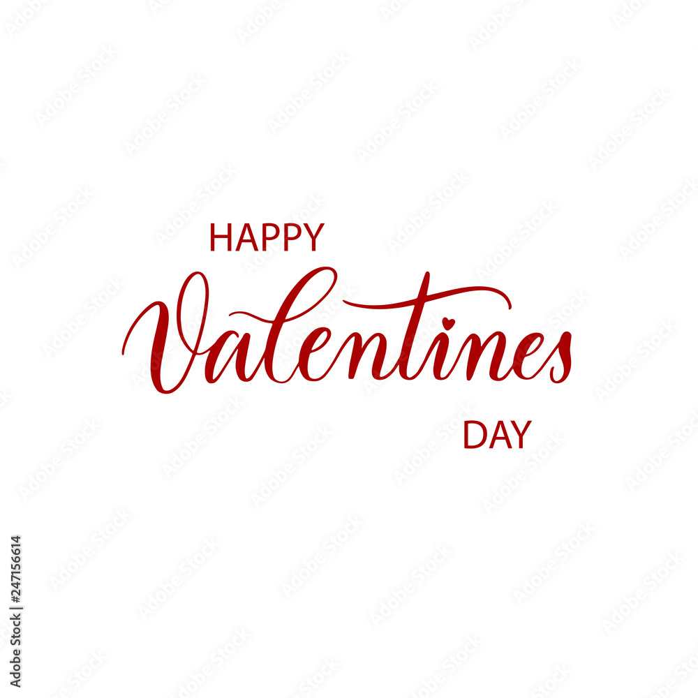 Happy Valentines Day . Holiday red hand lettering vector  on black background .