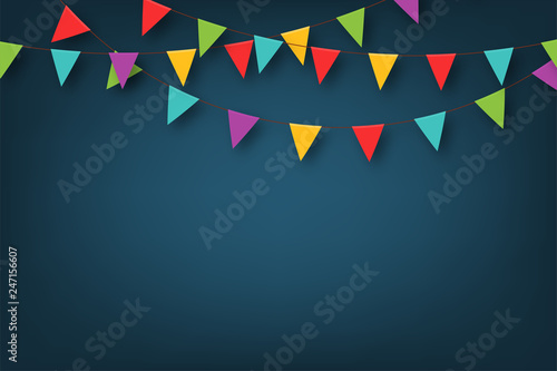 Carnival garland with pennants. Decorative colorful party flags for birthday celebration, festival and fair decoration