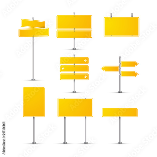 Road sign isolated on transparent. Highway traffic yellow signs. Transportation board frame