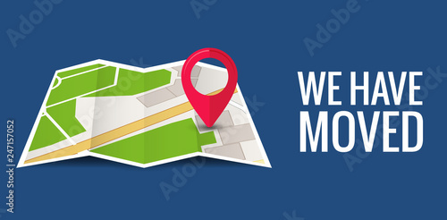 We have moved new office icon location. Address move change location announcement business home map