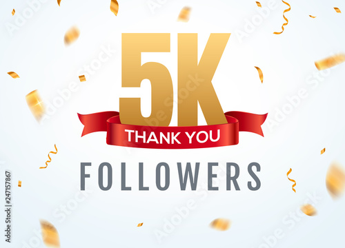 Thank you 5000 followers design template social network number anniversary. Social 5k users golden number friends thousand celebration