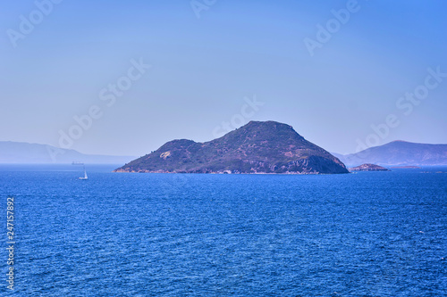 Beautiful sea landscape with blue sky on sunny day in Bodrum, Turkey. Vacation Outdoors Seascape Summer Travel Concept