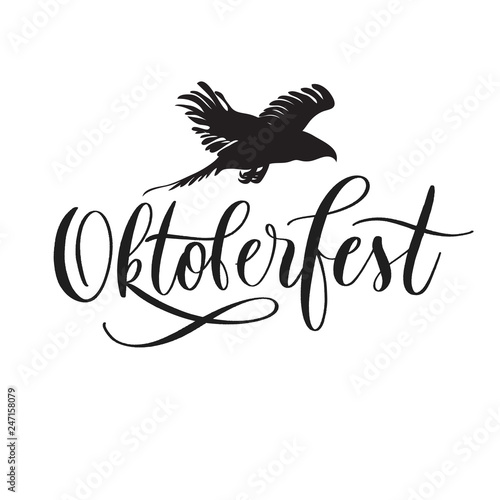 Oktoberfest beer festival typography lettering emblem with eagle. Hand crafted design elements for prints posters advertising. Vector vintage illustration.