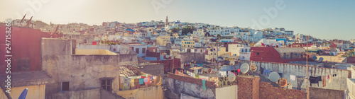 White houses on the mountain slope in royal town Tetouan near Tangier, Morocco