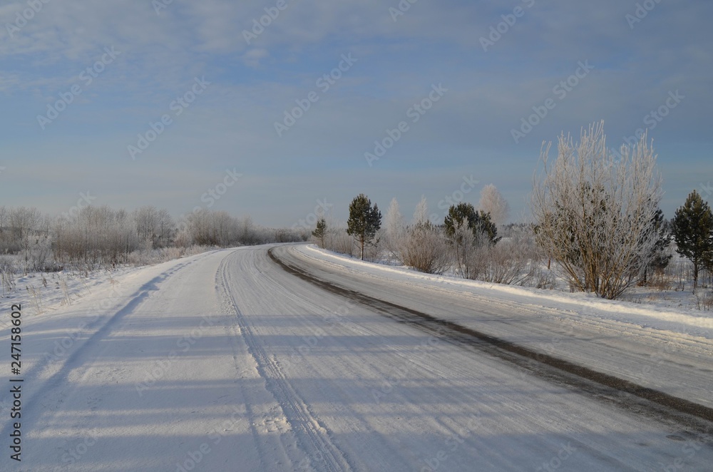 road winter frost trees sky blue beauty picture road winter frost trees sky blue beauty picture