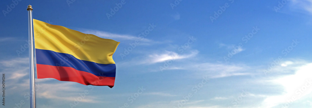 Illustrazione Stock Bandera de Colombia subida ondeando al viento con