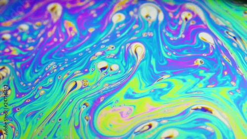 Amazing colorful background formed of motion multicolored surface of soap bubble