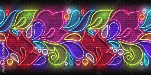 Vintage Glow Signboard with Seamless Ornate Lace in Paisley Garden Style