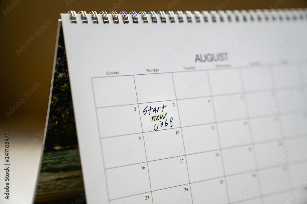 Start new job recorded in calendar Start new job recorded in calendar
