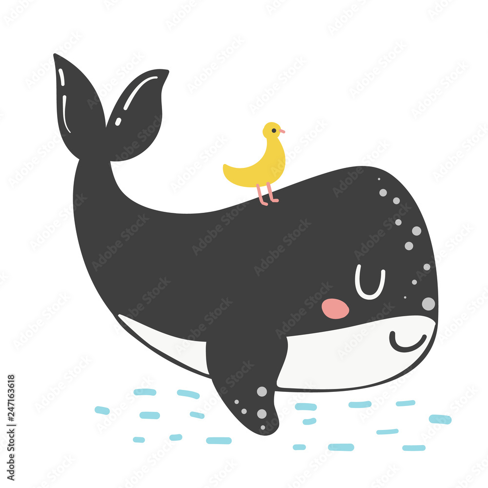 Fototapeta premium Cute doodle whale