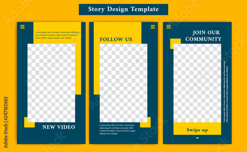 Yellow orange and navy social media story template with casual sporty and formal style mixed frame template for promotion and personal