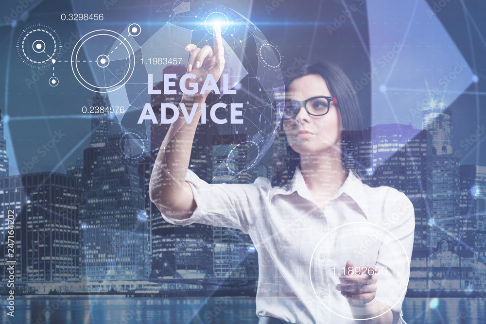 The concept of business, technology, the Internet and the network. A young entrepreneur working on a virtual screen of the future and sees the inscription: legal advice The concept of business, technology, the Internet and the network. A young entrepreneur working on a virtual screen of the future and sees the inscription: legal advice