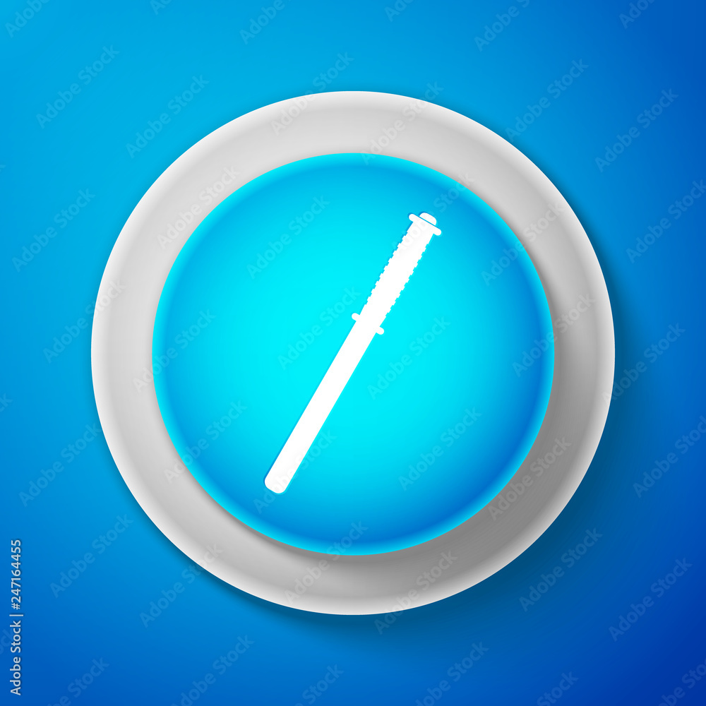 Police rubber baton icon isolated on blue background. Rubber truncheon. Police Bat. Police equipment. Circle blue button. Vector illustration
