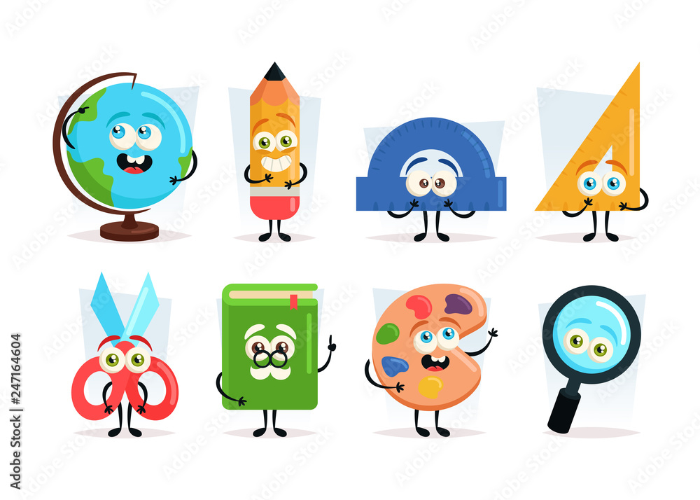 Funny Cartoon Characters. Stationery - Vector Set Funny Cartoon Characters. Stationery - Vector Set