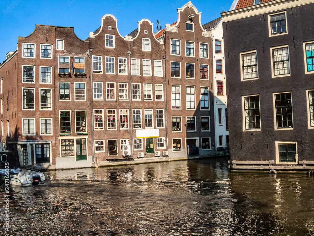 Houses in the water canal in Amsterdam